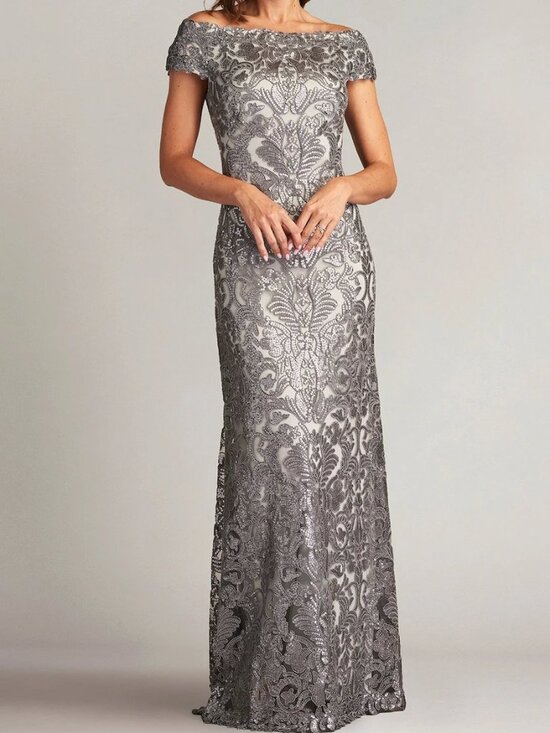 Tadashi Shoji Dresses & Skirts - Tadashi Shoji Walsh Sequin Embroidered Tulle Gown in Frost Grey Sz 8